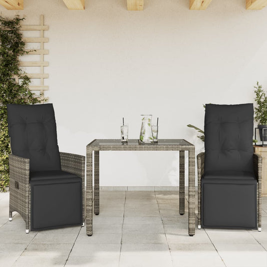 Set Bistrò da Giardino 3 pz con Cuscini in Polyrattan Grigio - homemem39