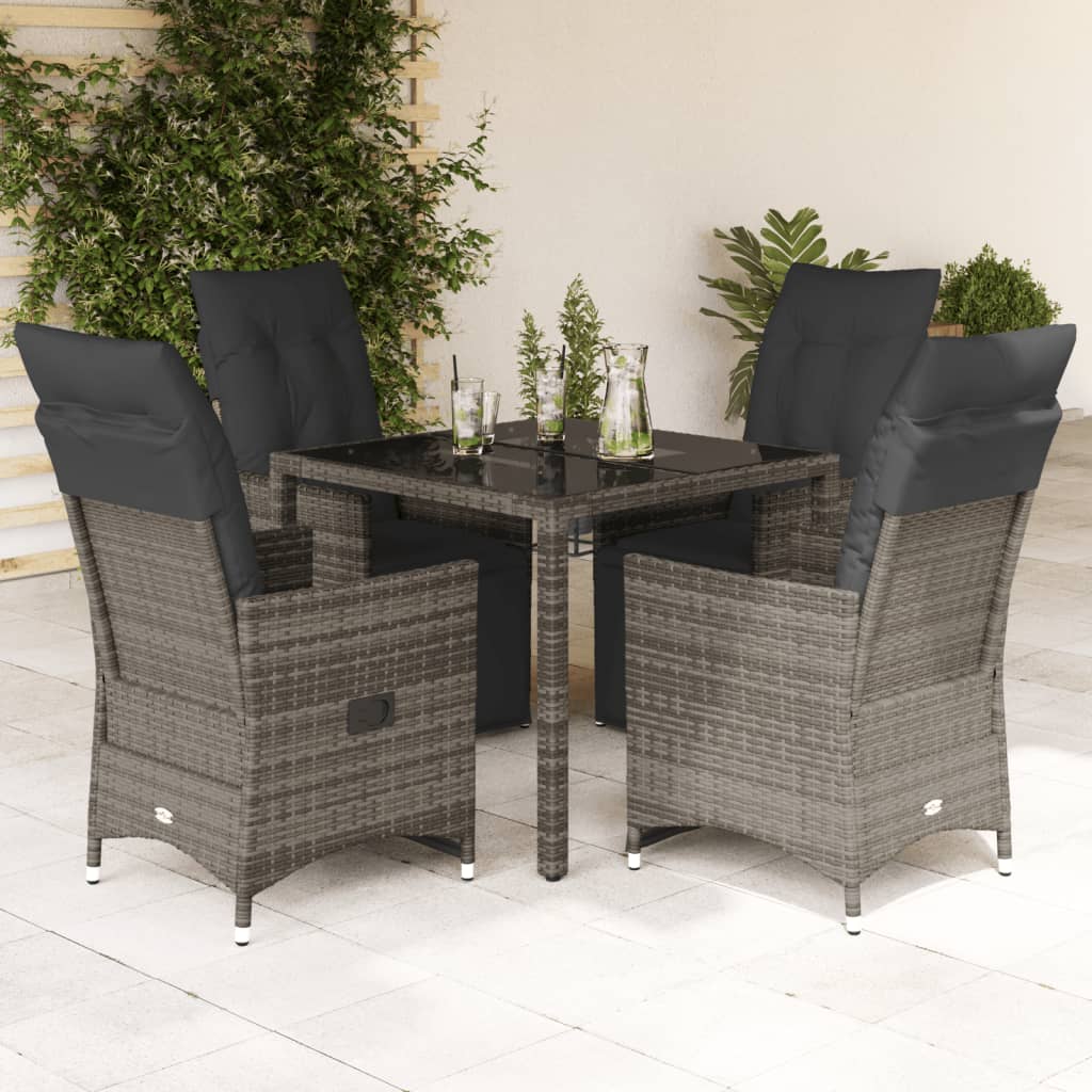Set Bistrò da Giardino 5 pz con Cuscini in Polyrattan Grigio - homemem39