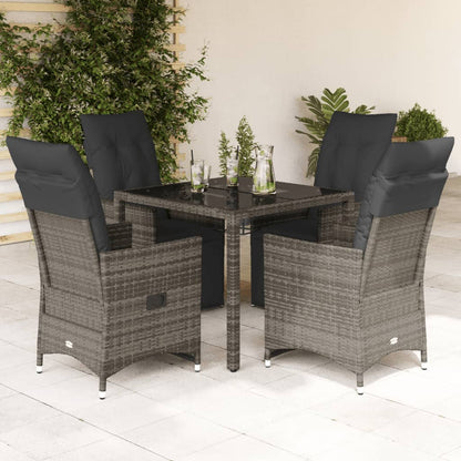 Set Bistrò da Giardino 5 pz con Cuscini in Polyrattan Grigio - homemem39