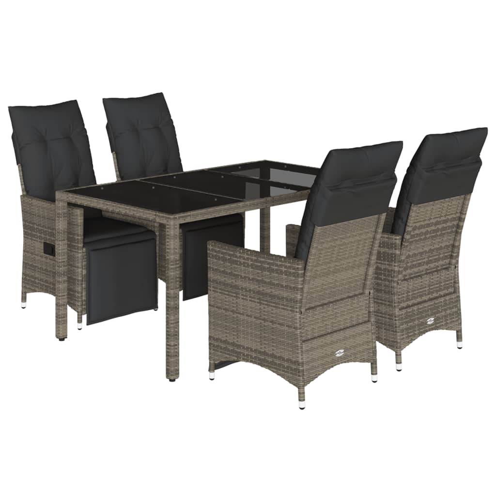 Set Bistrò da Giardino 5 pz con Cuscini in Polyrattan Grigio | homemem39