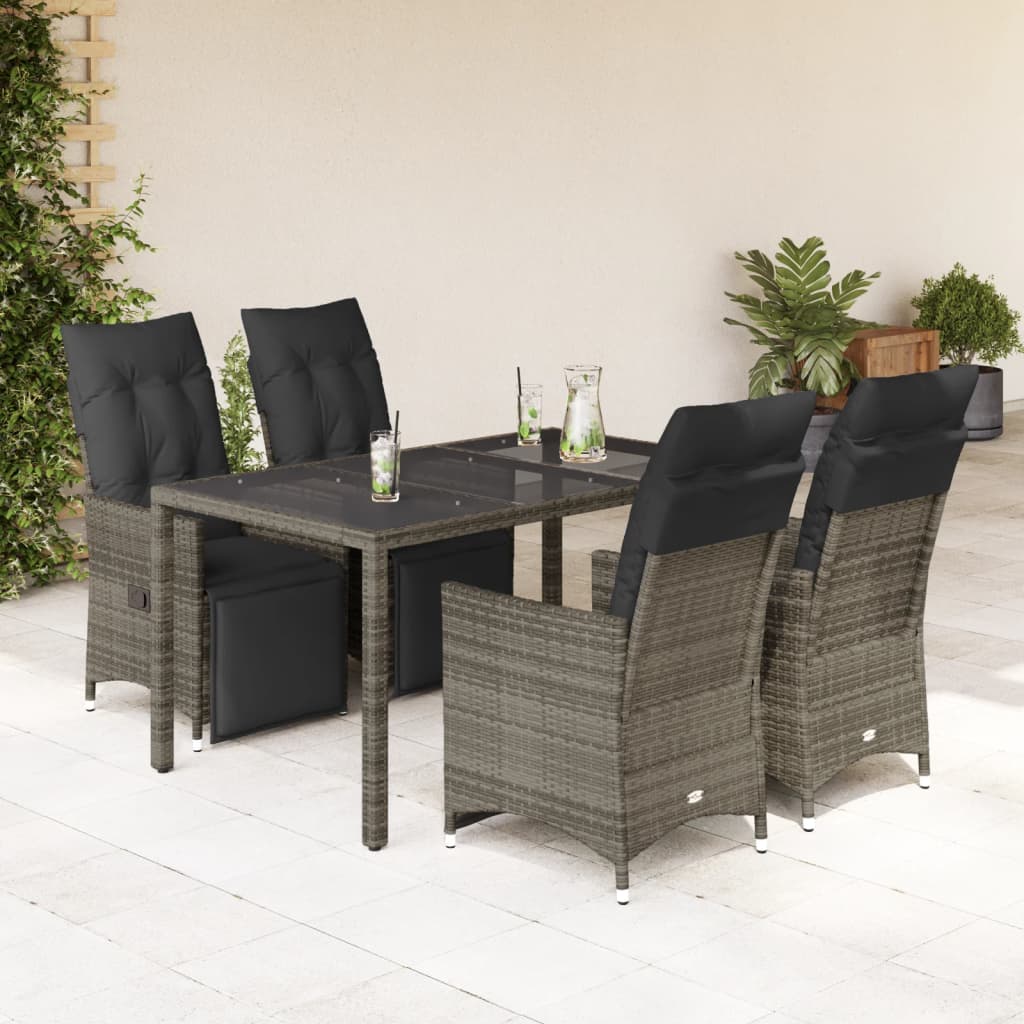 Set Bistrò da Giardino 5 pz con Cuscini in Polyrattan Grigio | homemem39
