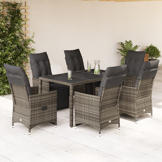 Set Bistrò da Giardino 7 pz con Cuscini in Polyrattan Grigio - homemem39