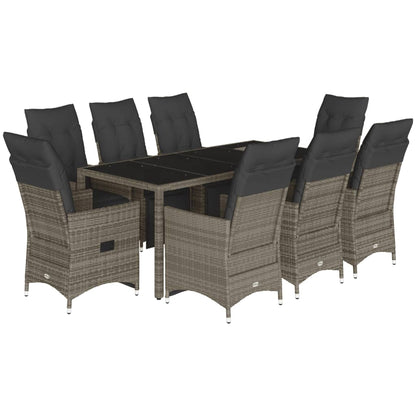 Set Bistrò da Giardino 9 pz con Cuscini in Polyrattan Grigio | homemem39