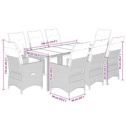 Set Bistrò da Giardino 9 pz con Cuscini in Polyrattan Grigio | homemem39