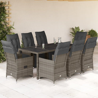 Set Bistrò da Giardino 9 pz con Cuscini in Polyrattan Grigio | homemem39