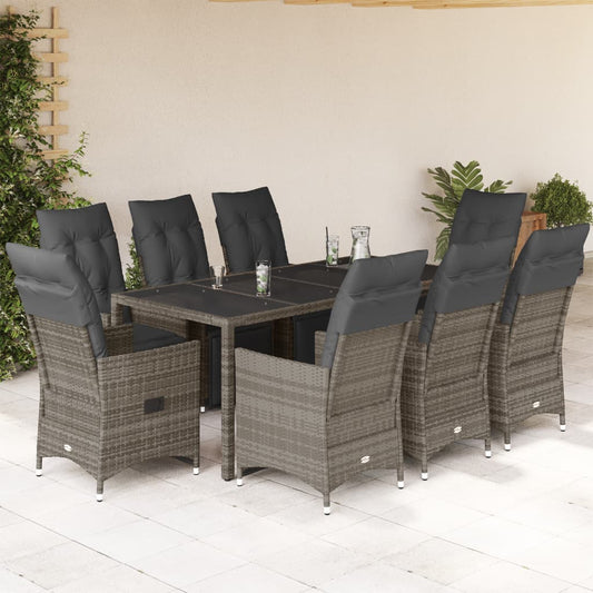 Set Bistrò da Giardino 9 pz con Cuscini in Polyrattan Grigio - homemem39