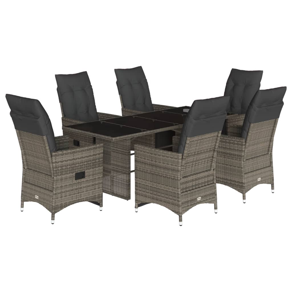 Set Bistrò da Giardino 7 pz con Cuscini in Polyrattan Grigio | homemem39