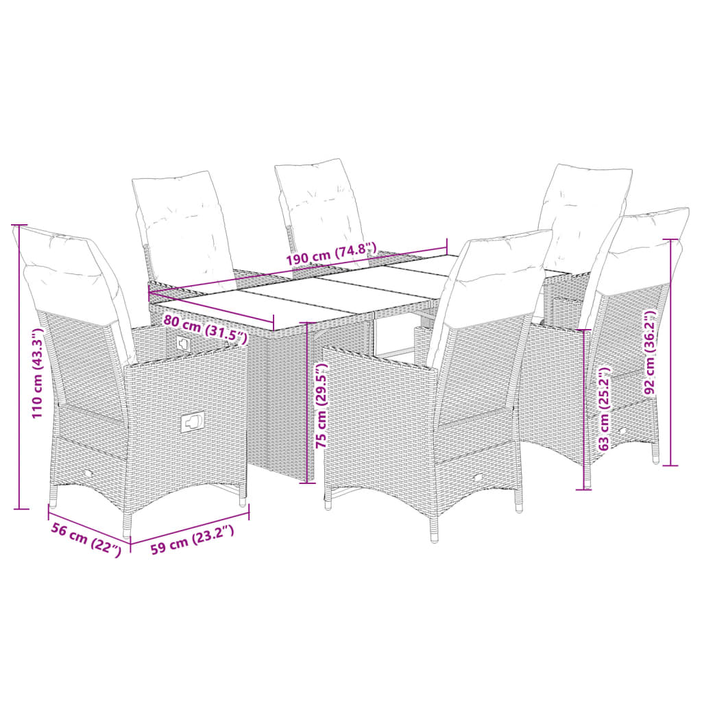 Set Bistrò da Giardino 7 pz con Cuscini in Polyrattan Grigio | homemem39