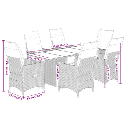 Set Bistrò da Giardino 7 pz con Cuscini in Polyrattan Grigio | homemem39
