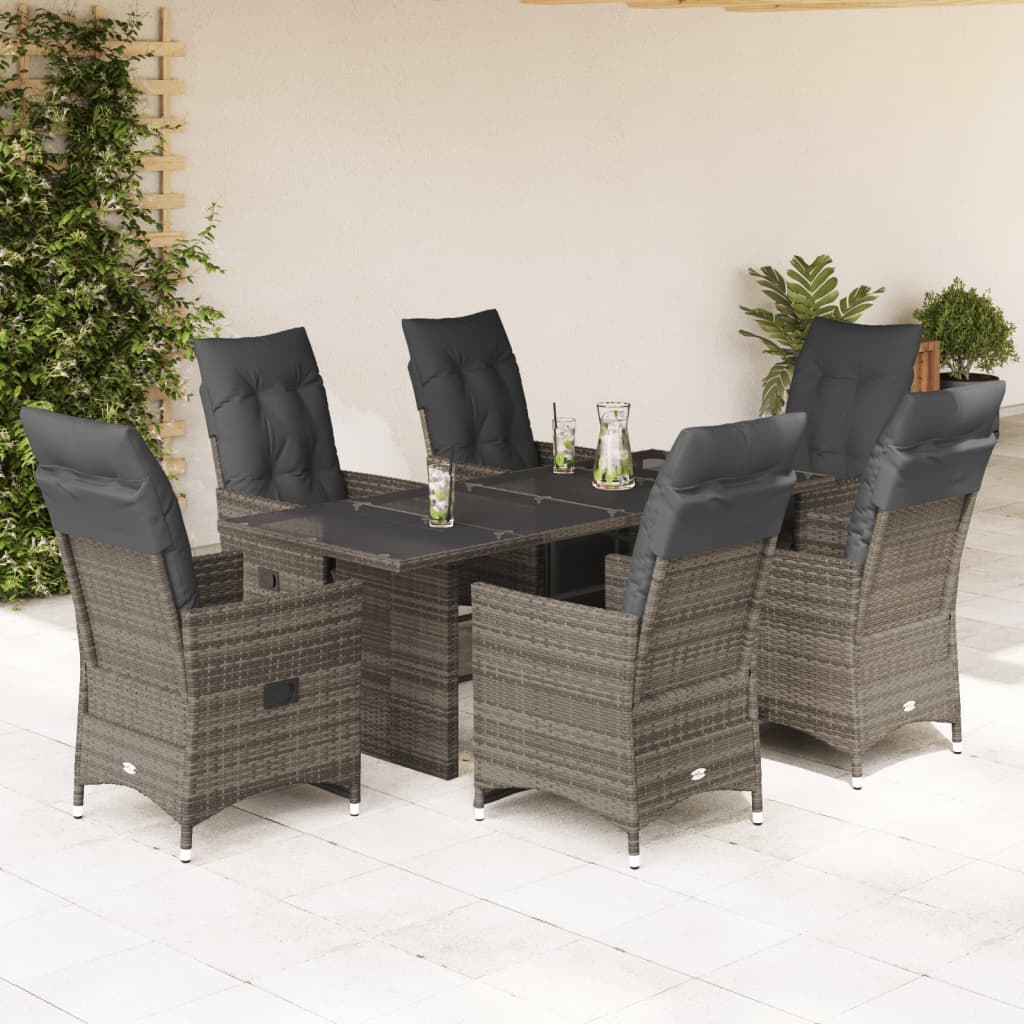 Set Bistrò da Giardino 7 pz con Cuscini in Polyrattan Grigio - homemem39