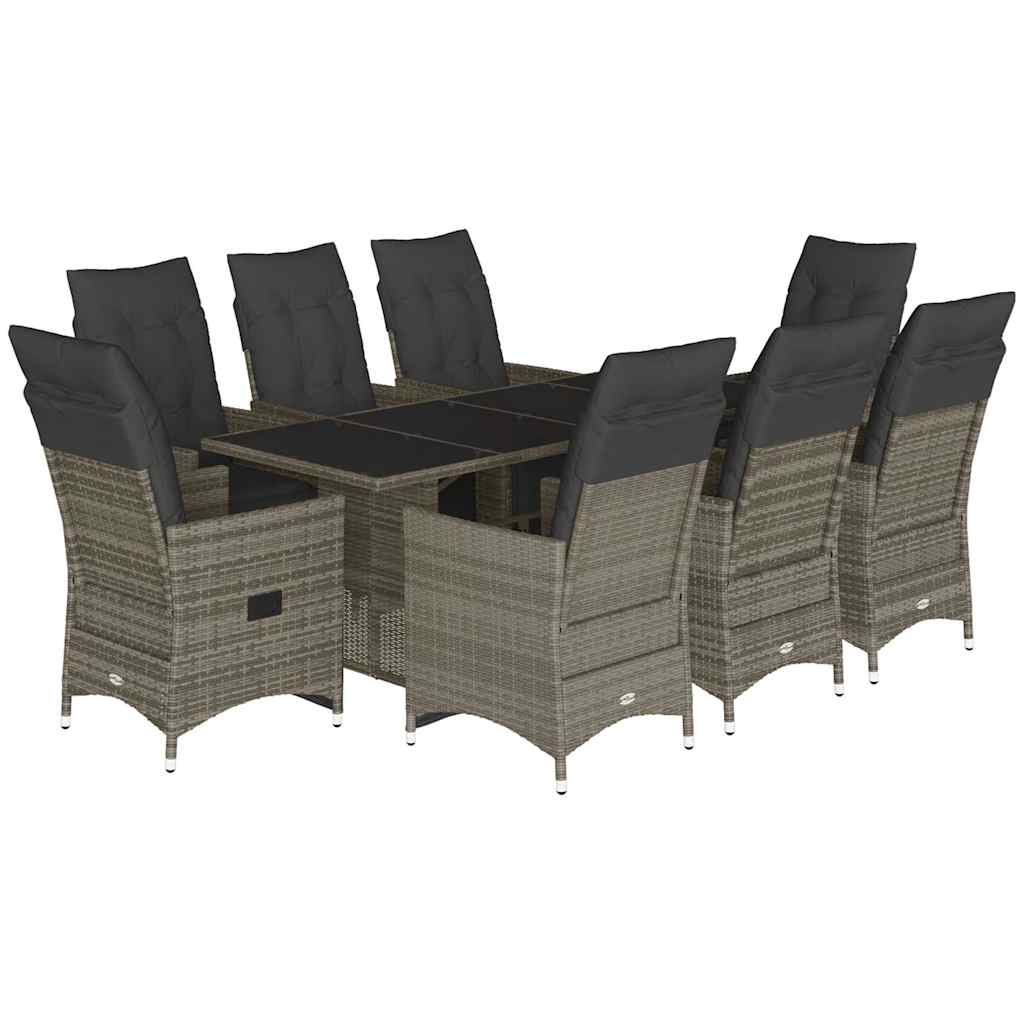 Set Bistrò da Giardino 9 pz con Cuscini in Polyrattan Grigio | homemem39