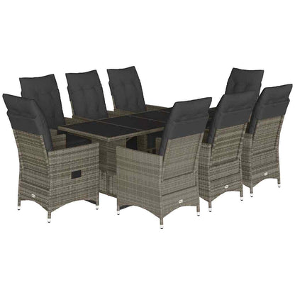 Set Bistrò da Giardino 9 pz con Cuscini in Polyrattan Grigio | homemem39