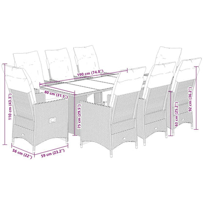 Set Bistrò da Giardino 9 pz con Cuscini in Polyrattan Grigio | homemem39