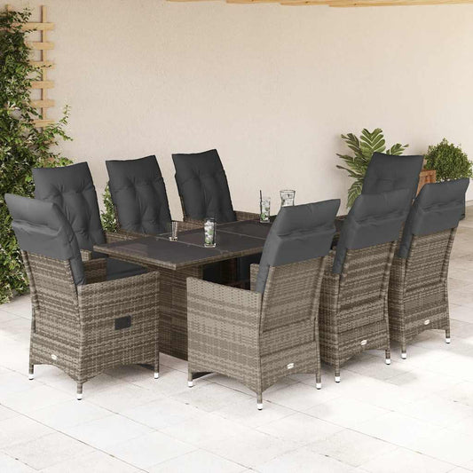 Set Bistrò da Giardino 9 pz con Cuscini in Polyrattan Grigio - homemem39