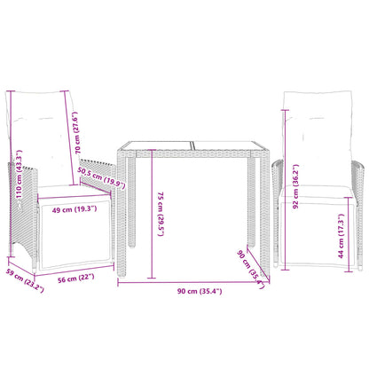 Set Bistrò da Giardino 3 pz con Cuscini in Polyrattan Marrone | homemem39