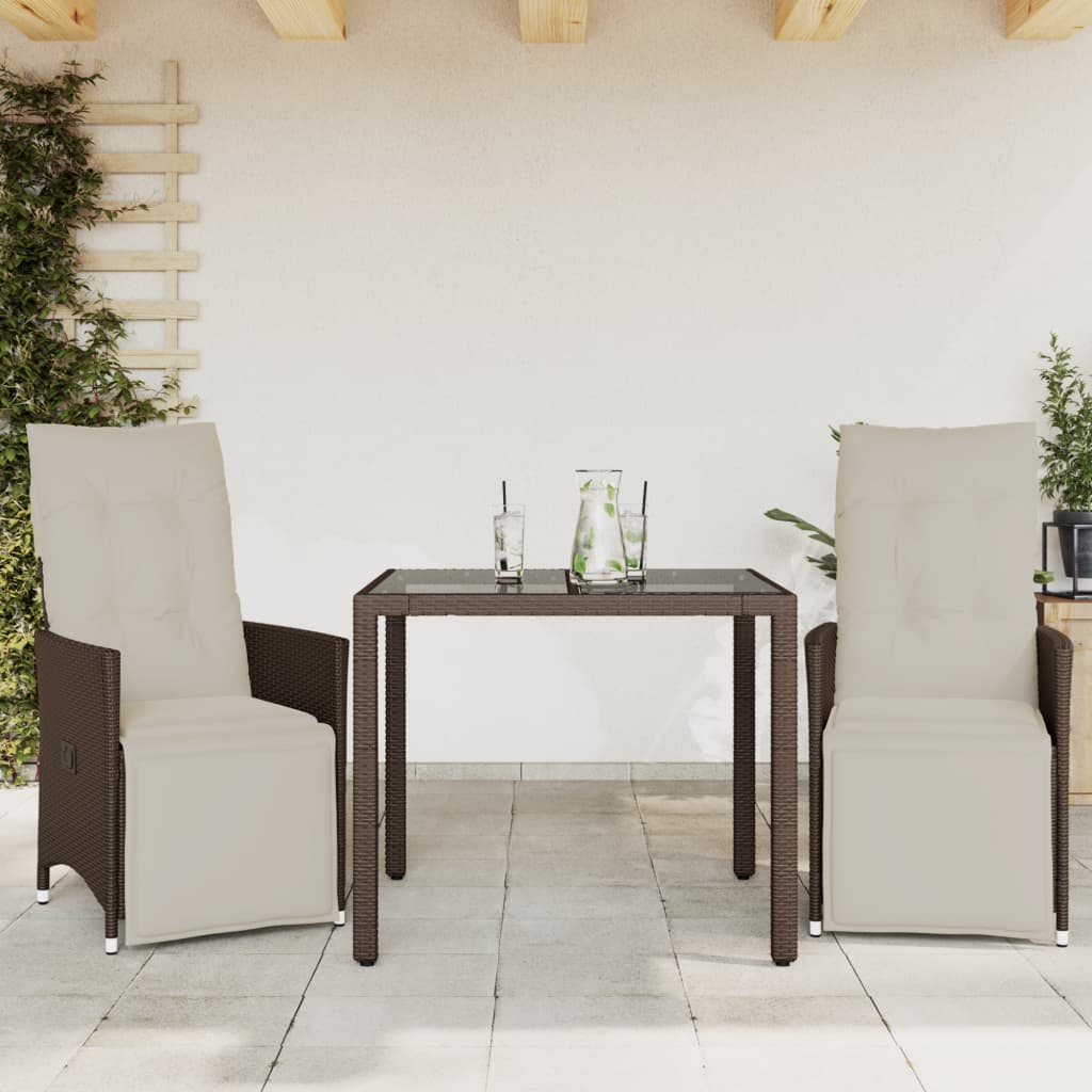 Set Bistrò da Giardino 3 pz con Cuscini in Polyrattan Marrone | homemem39