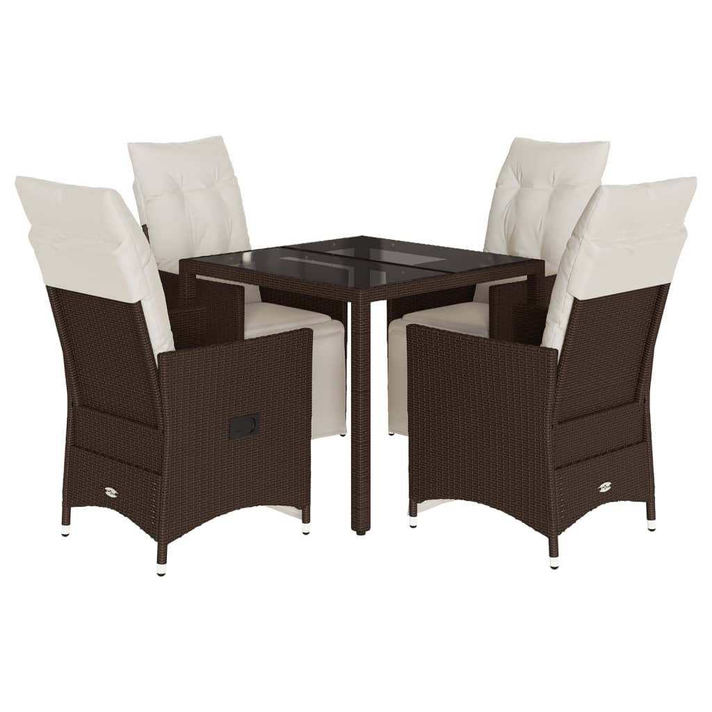 Set Bistrò da Giardino 5 pz con Cuscini in Polyrattan Marrone | homemem39