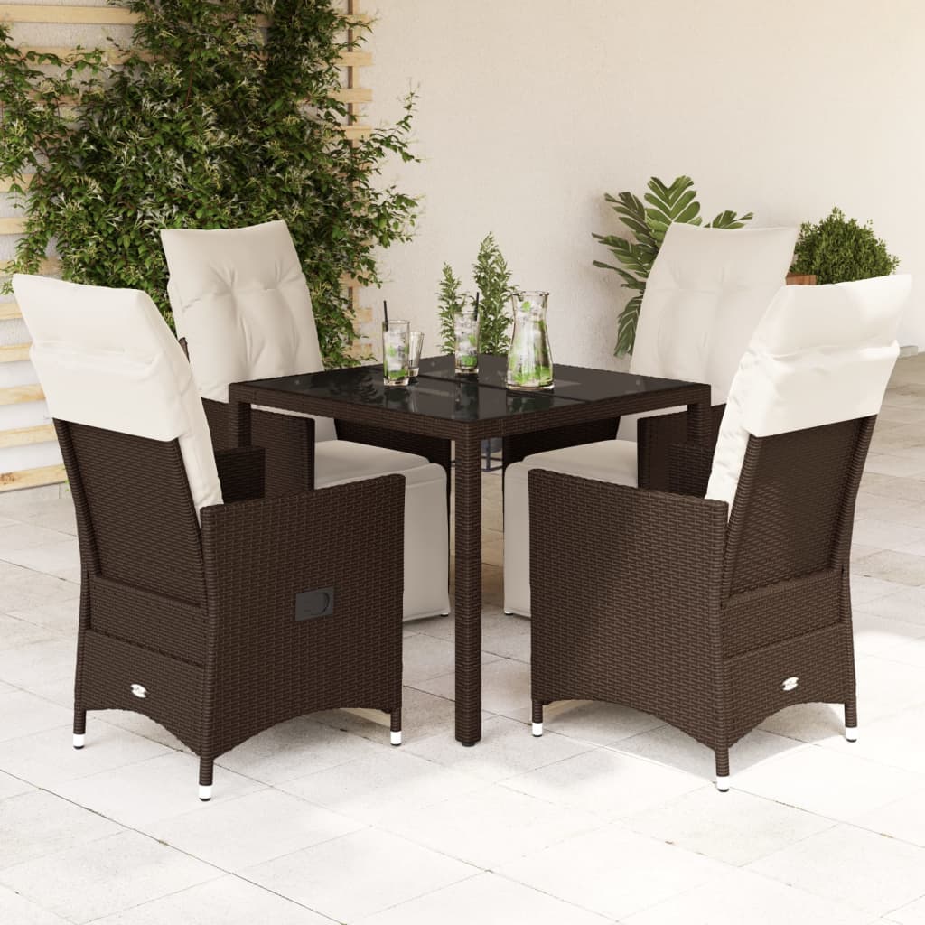 Set Bistrò da Giardino 5 pz con Cuscini in Polyrattan Marrone | homemem39