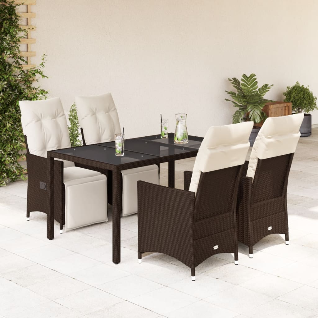 Set Bistrò da Giardino 5 pz con Cuscini in Polyrattan Marrone | homemem39