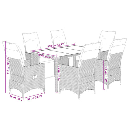 Set Bistrò da Giardino 7 pz con Cuscini in Polyrattan Marrone | homemem39