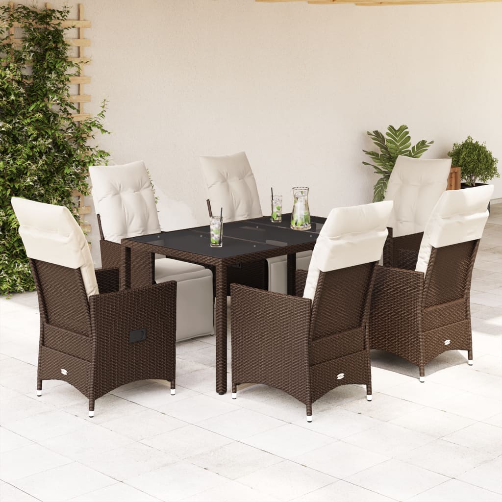 Set Bistrò da Giardino 7 pz con Cuscini in Polyrattan Marrone - homemem39