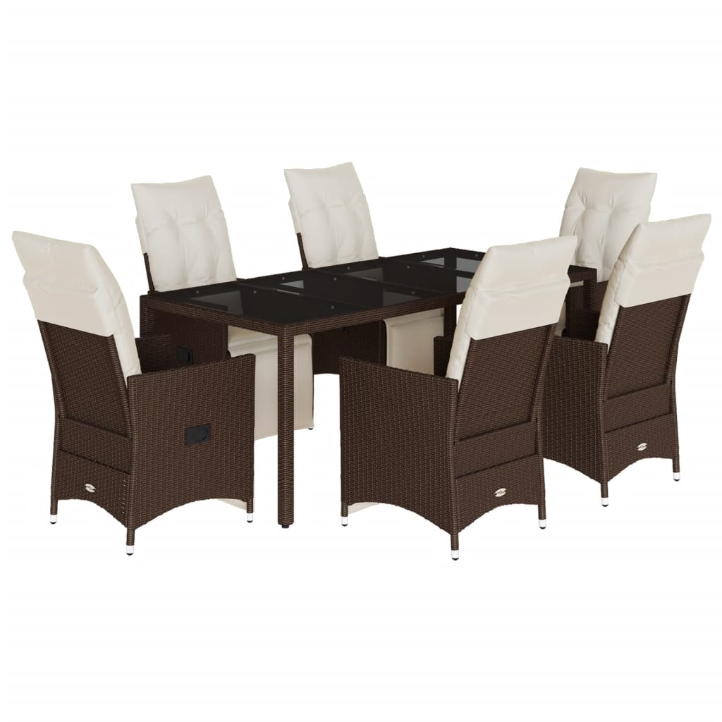 Set Bistrò da Giardino 7 pz con Cuscini in Polyrattan Marrone | homemem39