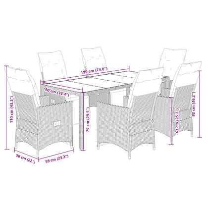 Set Bistrò da Giardino 7 pz con Cuscini in Polyrattan Marrone | homemem39