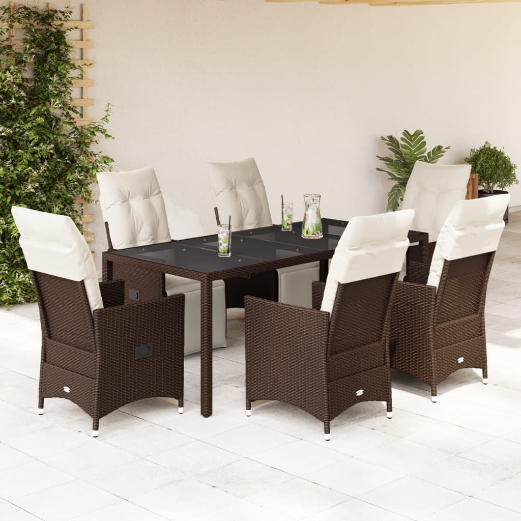 Set Bistrò da Giardino 7 pz con Cuscini in Polyrattan Marrone | homemem39