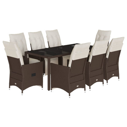 Set Bistrò da Giardino 9 pz con Cuscini in Polyrattan Marrone | homemem39