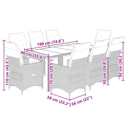 Set Bistrò da Giardino 9 pz con Cuscini in Polyrattan Marrone | homemem39