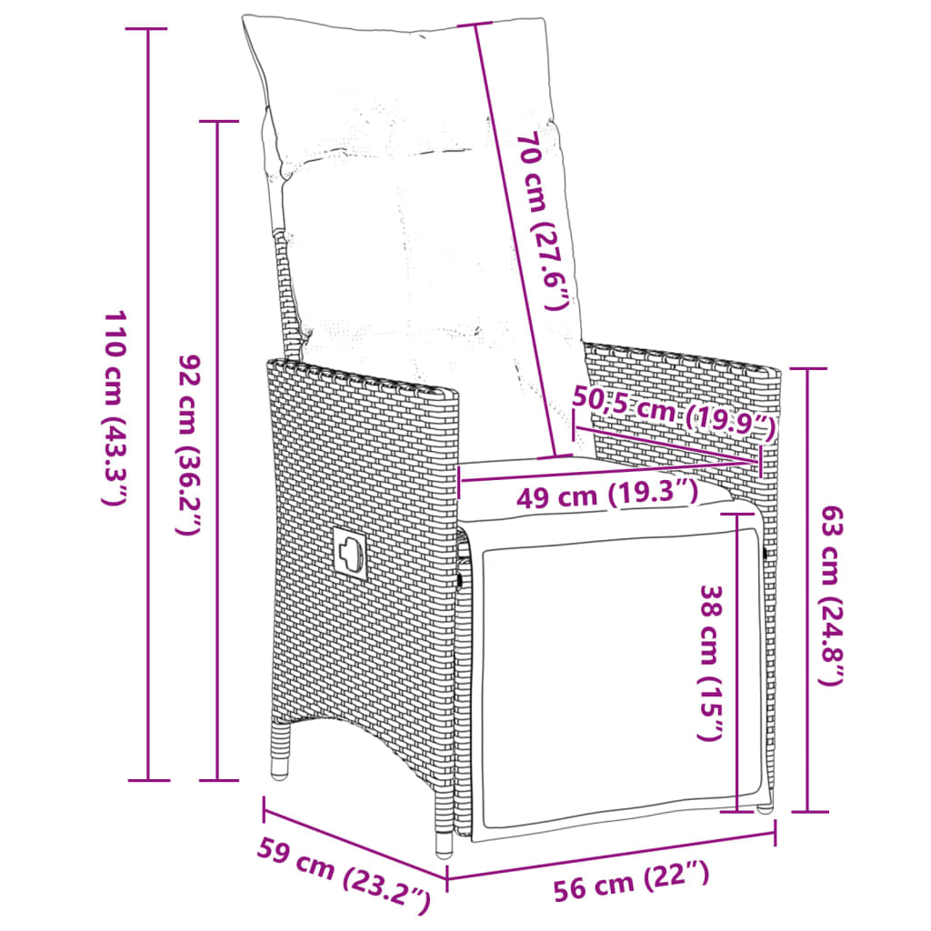 Set Bistrò da Giardino 9 pz con Cuscini in Polyrattan Marrone - homemem39