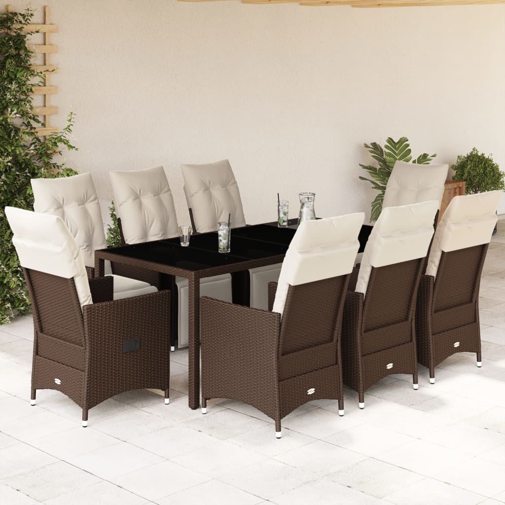 Set Bistrò da Giardino 9 pz con Cuscini in Polyrattan Marrone | homemem39