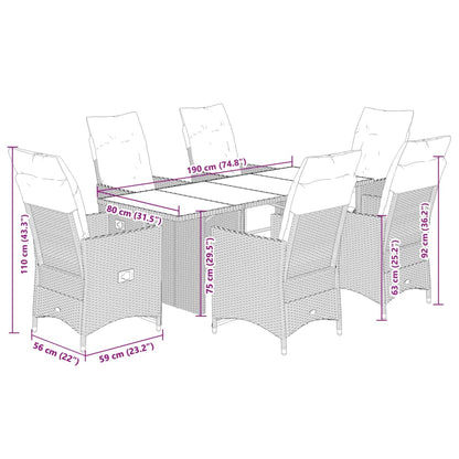 Set Bistrò da Giardino 7 pz con Cuscini in Polyrattan Marrone | homemem39