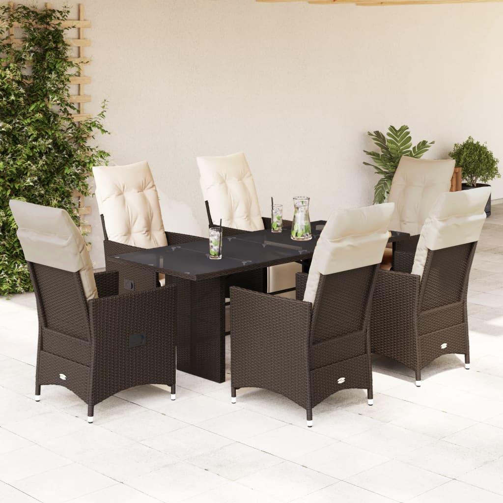 Set Bistrò da Giardino 7 pz con Cuscini in Polyrattan Marrone | homemem39