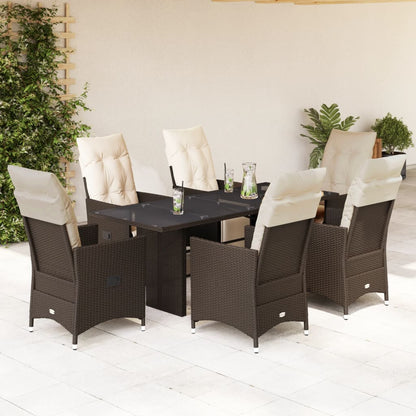 Set Bistrò da Giardino 7 pz con Cuscini in Polyrattan Marrone | homemem39