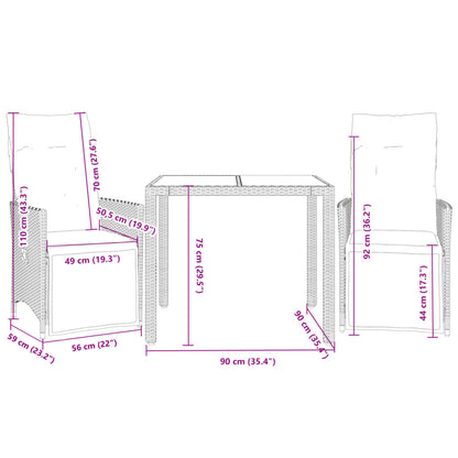 Set da Bistrò da Giardino 3 pz con Cuscini Beige in Polyrattan | homemem39