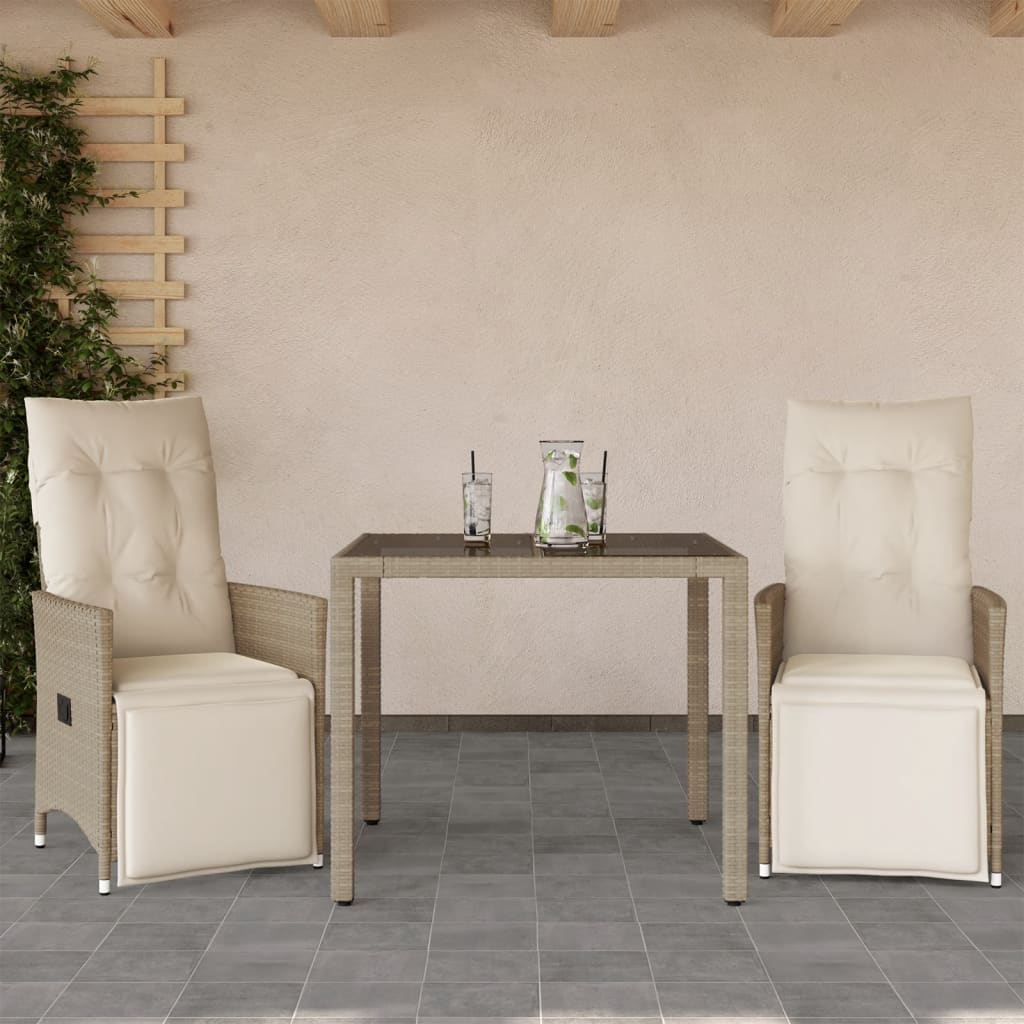 Set da Bistrò da Giardino 3 pz con Cuscini Beige in Polyrattan - homemem39