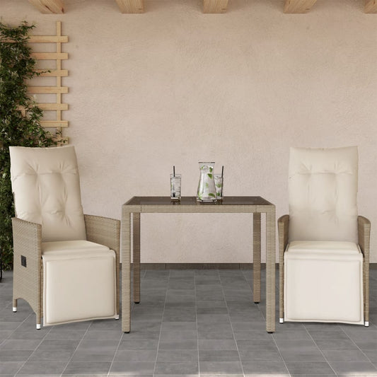 Set da Bistrò da Giardino 3 pz con Cuscini Beige in Polyrattan - homemem39