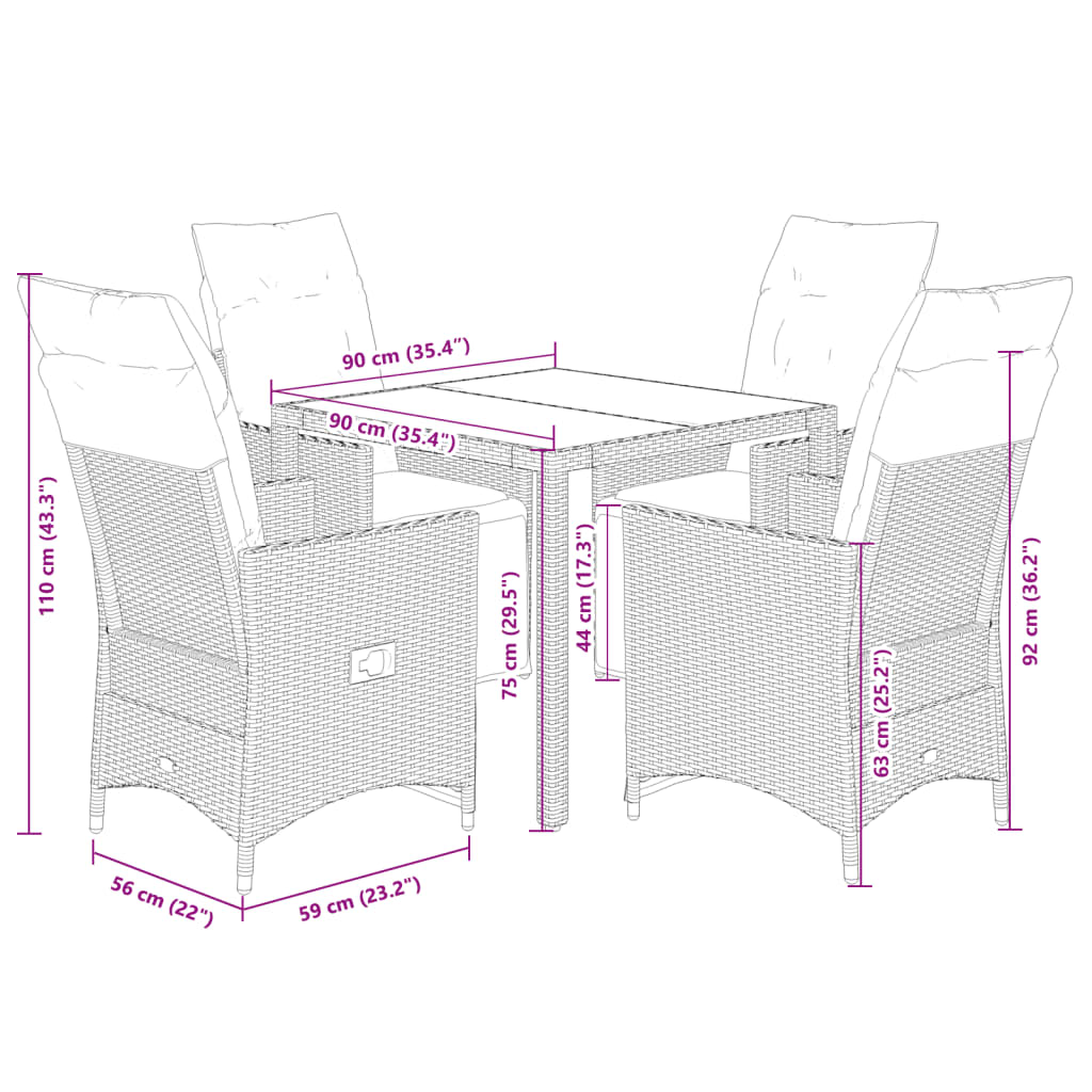 Set da Bistrò da Giardino 5 pz con Cuscini Beige in Polyrattan | homemem39