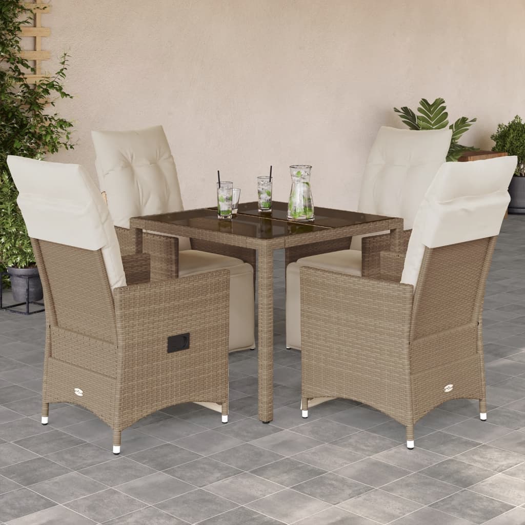 Set da Bistrò da Giardino 5 pz con Cuscini Beige in Polyrattan | homemem39