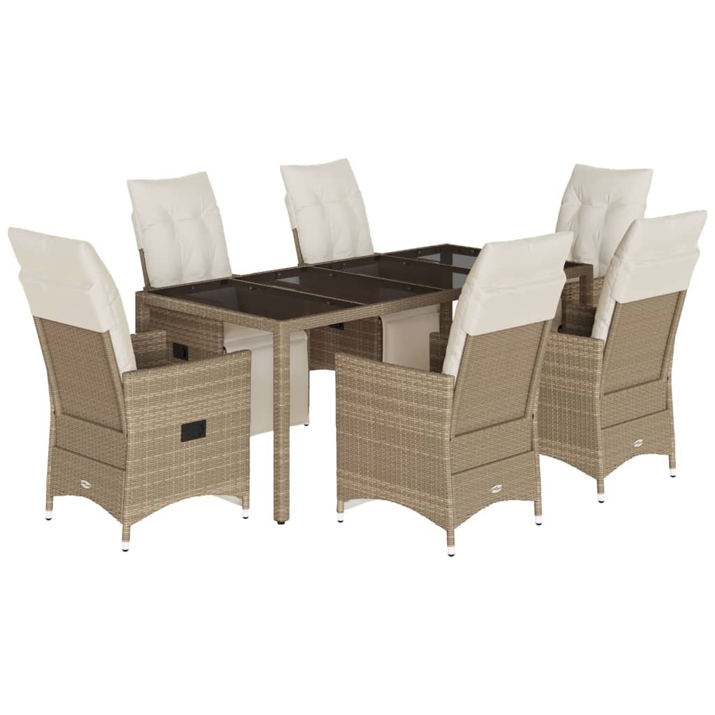 Set da Bistrò da Giardino 7 pz con Cuscini Beige in Polyrattan | homemem39