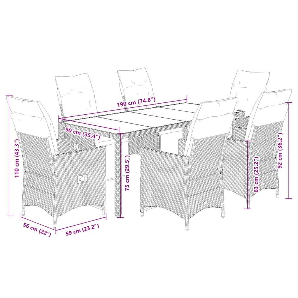 Set da Bistrò da Giardino 7 pz con Cuscini Beige in Polyrattan | homemem39