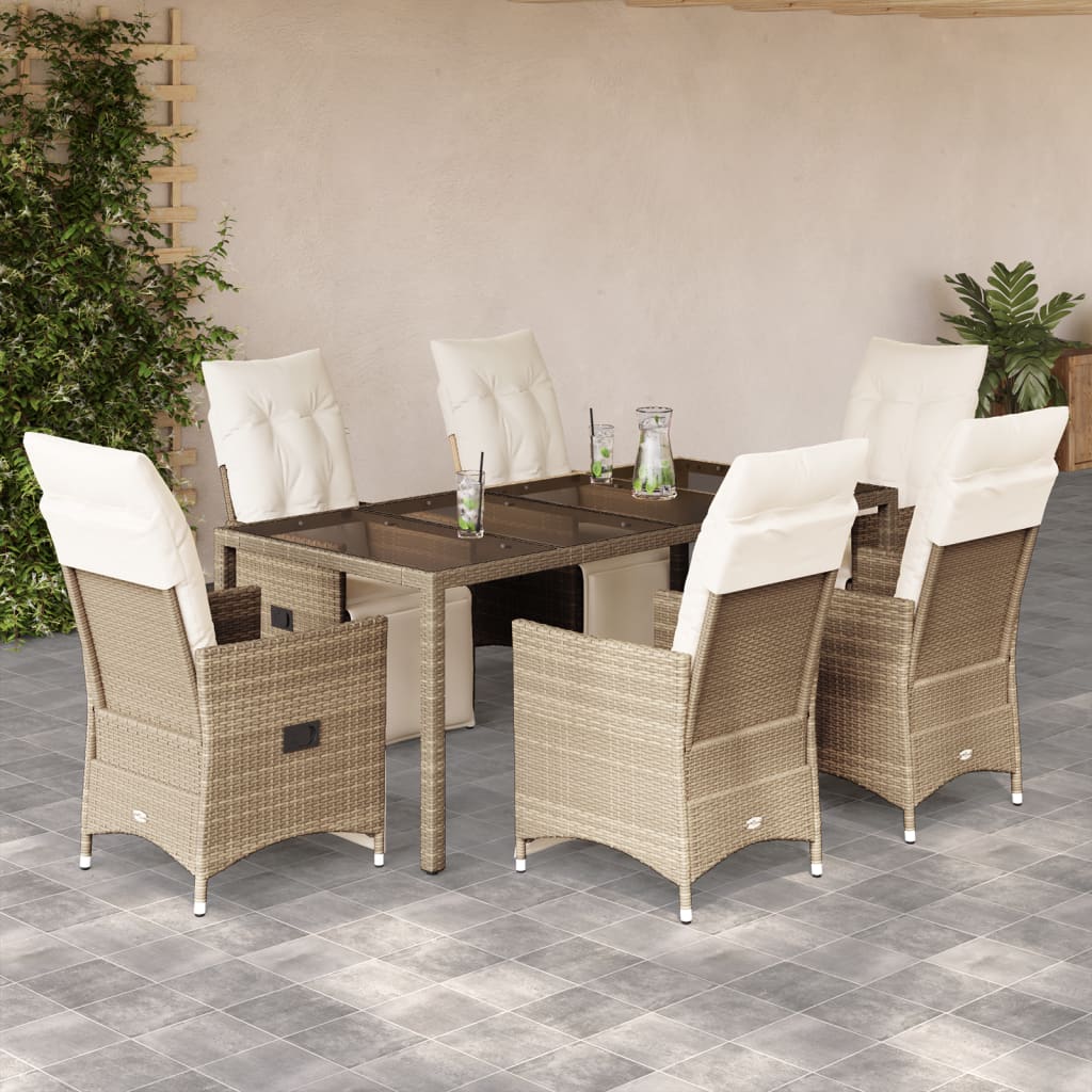 Set da Bistrò da Giardino 7 pz con Cuscini Beige in Polyrattan | homemem39