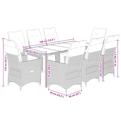 Set da Bistrò da Giardino 9 pz con Cuscini Beige in Polyrattan