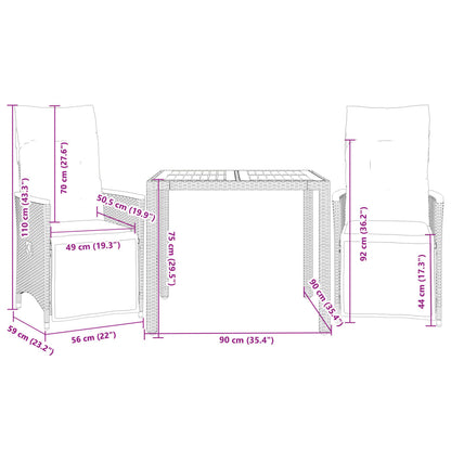 Set Bistrò da Giardino 3 pz con Cuscini in Polyrattan Nero | homemem39