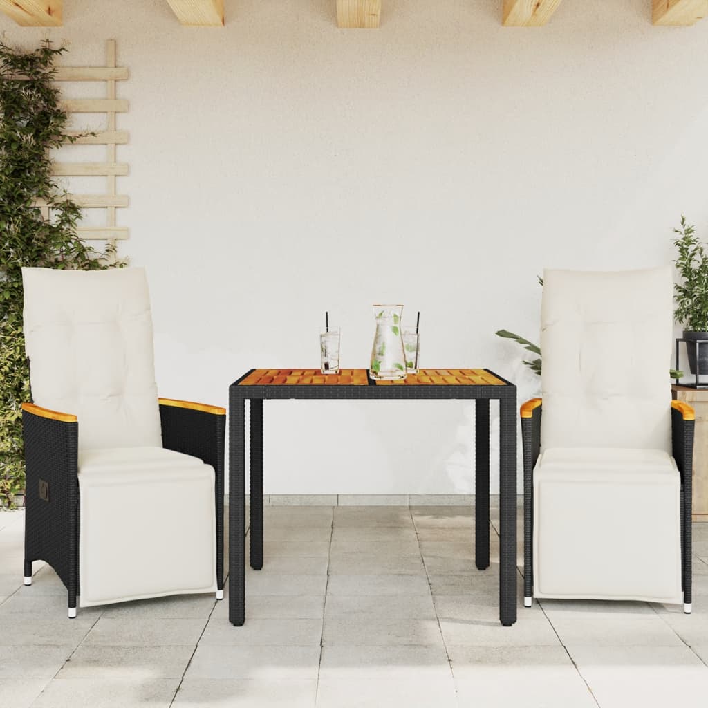 Set Bistrò da Giardino 3 pz con Cuscini in Polyrattan Nero | homemem39