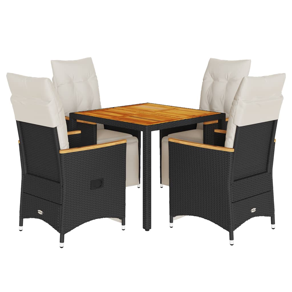 Set Bistrò da Giardino 5 pz con Cuscini in Polyrattan Nero | homemem39