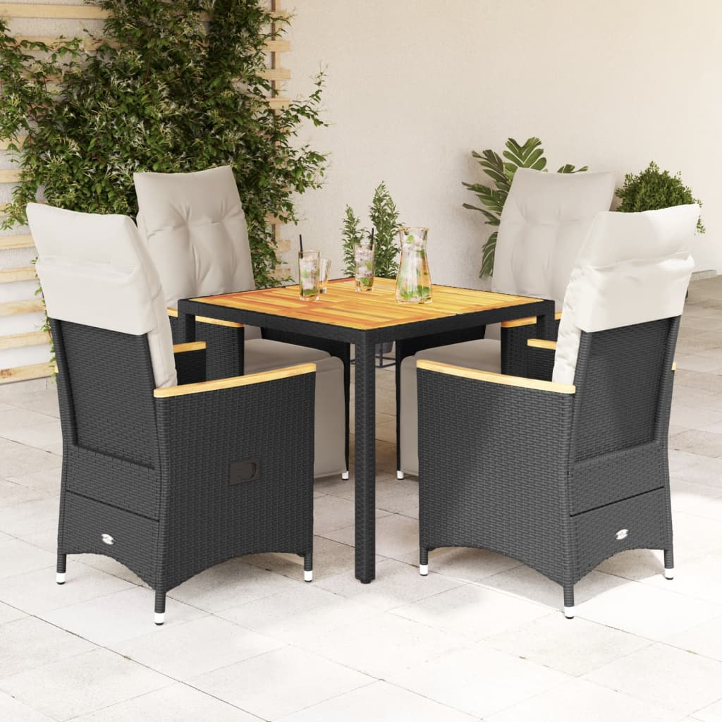 Set Bistrò da Giardino 5 pz con Cuscini in Polyrattan Nero | homemem39