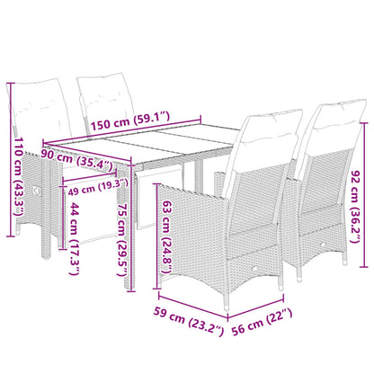 Set Bistrò da Giardino 5 pz con Cuscini in Polyrattan Nero