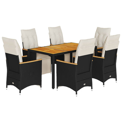 Set da Bistrò da Giardino 7 pz con Cuscini Nero in Polyrattan | homemem39
